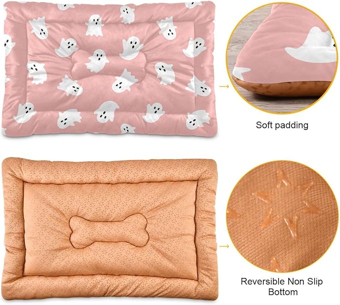Halloween Ghost Pet Bed Cute Dog Bed Mat Absorbing Non Slip Pad Pet Sleeping Mat for Small, Medium, and Large Dogs Puppy Cat 24 in x 18 in