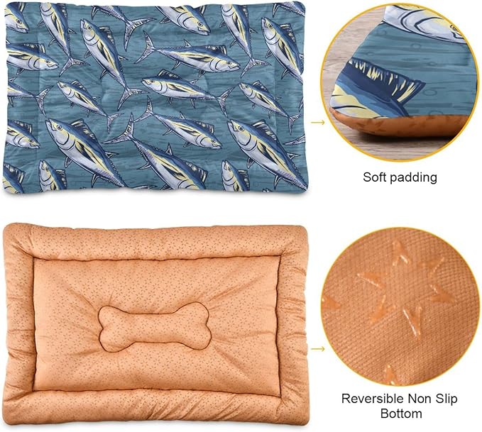 Marine Tuna Fish Pet Bed Cute Dog Bed Mat Absorbing Non Slip Pad Pet Sleeping Mat for Small, Medium, and Large Dogs Puppy Cat 24 in x 18 in