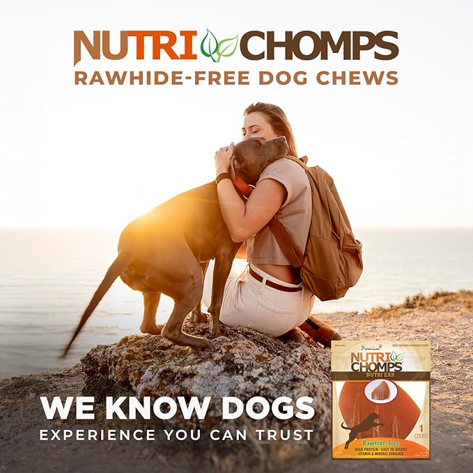 NutriChomps Dog Chews, Ear Shaped, Real Chicken Flavor, 1 Count, Easy to Digest, Rawhide Free Dog Treats, Long Lasting, Vitamin and Mineral Enriched