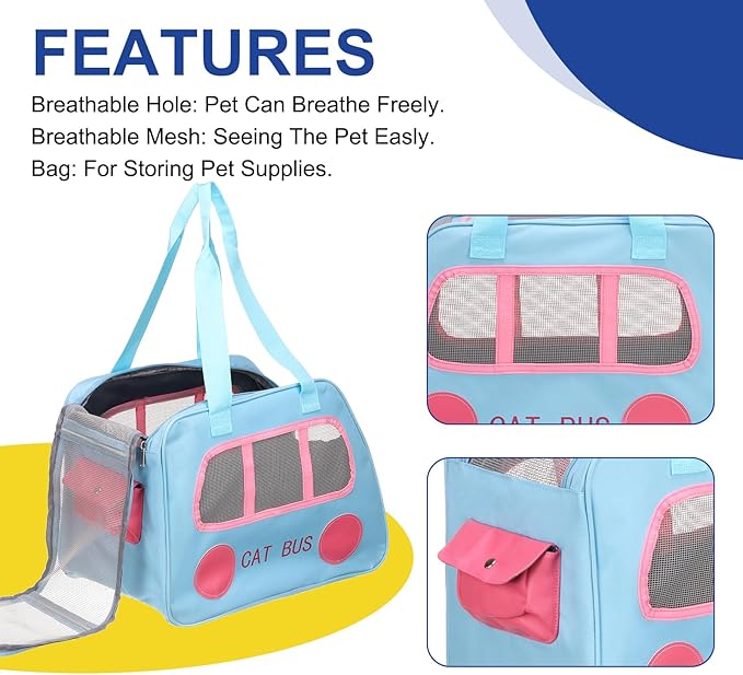 Pet Backpack Carrier, Portable and Ventilated, Oxford Cloth, Dogs Cats and Small Animals Travel Bag 16.93", (Blue, 1 Pcs), Intended for Hiking/Camping/Traveling