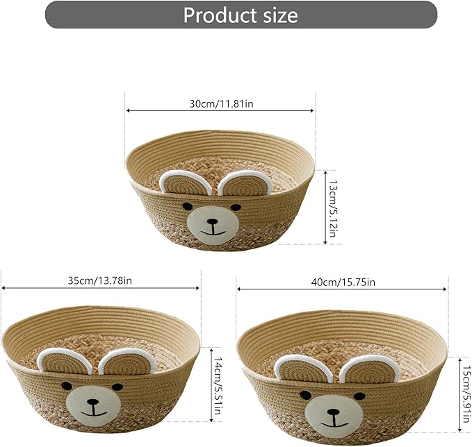 Pet Bed Woven Basket with Detachable Cushion Cartoon Bear Theme Basket Bed Dog Detachable Cushion Nest Pet Furniture