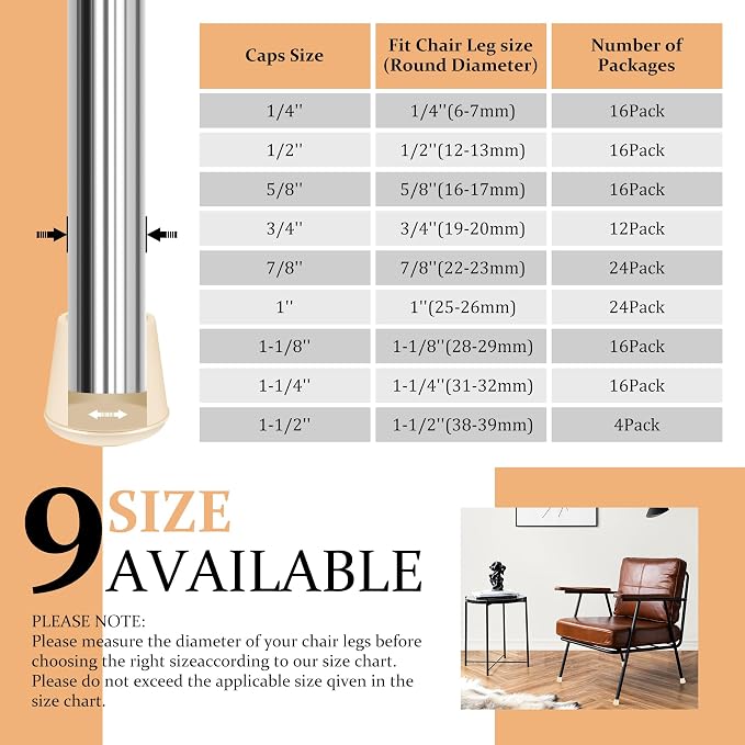 5/8" Round Rubber Chair Leg Tips Caps, Chair Leg Floor Protectors, Non-Slip