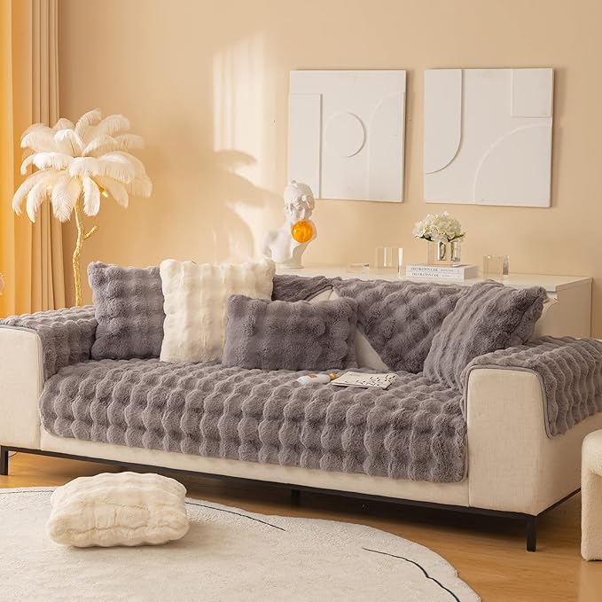 Couch Covers For Dogs,Funny Fuzzy Pet Couch Cover,Plush Solid Colour Non-Slip Couch Cover,Big Dog Bed Blanket, Washable Soft Plush Throw Protector For Bed Couch Car Sofa (35.73x35.43in, Dark Grey)