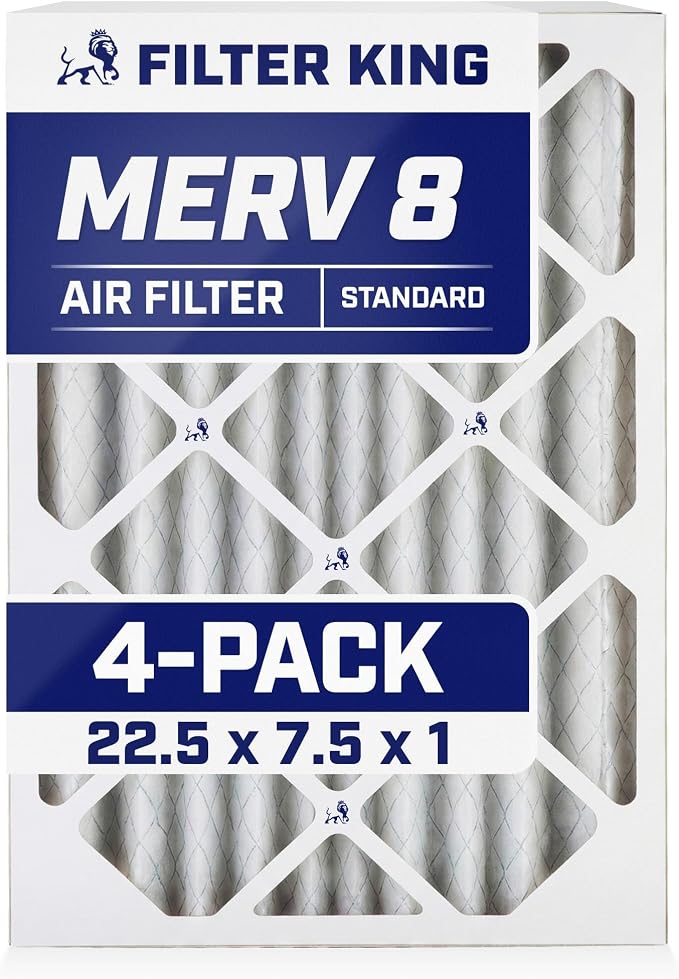 Filter King 22.5x7.5x1 Air Filter | 4-PACK | MERV 8 HVAC Pleated A/C Furnace