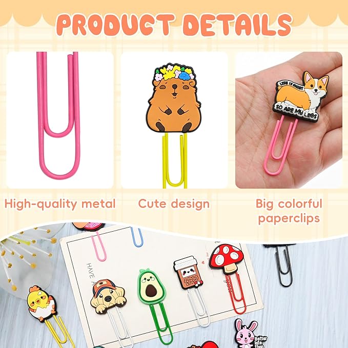 30 PCS Random Paper Clips Metal Paperclip Large Size Paper Clip Cute Bookmark Colorful Office Supplies Bookmark Clamp Desk Accessories Stationery for School Gifts for Christian