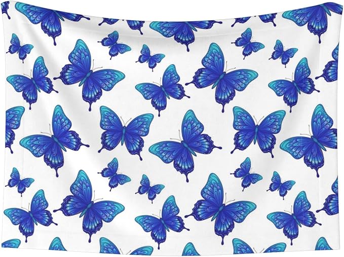 Double Sided Pet Throw for Dogs Who Shed, Butterflies Blue Purple, Reversible Blanket with Nubby Dot Side Catches Loose Fur for Easier Furniture Cleanup