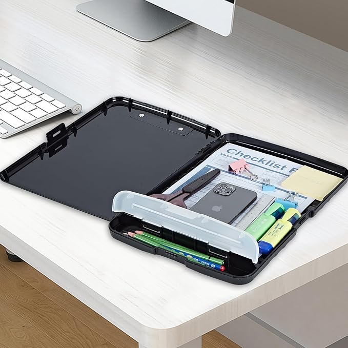 Clipboard with Storage Compartment, 8.5 x 11 Letter Size Side Opening Clip Board with Pen Holder, Hard Portable Clipboard Organizer for Nurse, Teacher, Contractor, Jobsite, Dog Paw