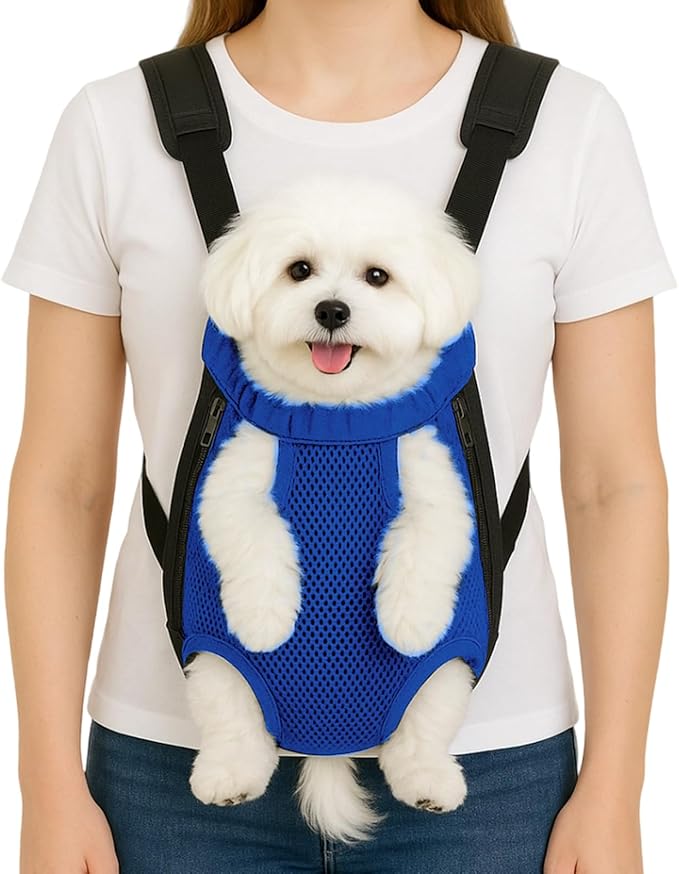 Dog Backpack Carrier, Adjustable Pet Front Carriers, Legs Out Carrying Sling Travel Bag for Small Medium Dogs 4-7 Lbs, Soft Wearable Puppy Chest Carry Backpacks for Walking/Hiking/Camping/Traveling