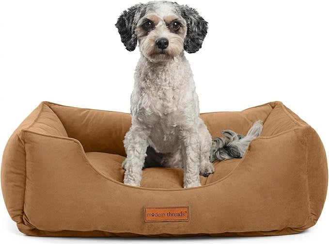 Modern Threads Luxury Dog Bed - Comfortable Tufted Velvet Cushion for Small to Large Dogs - Machine Washable - Durable & Cute Sleep Space for Pets - Pamper Your Pet with Cozy Beds - Caramel