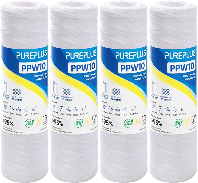 PUREPLUS 10 Micron 10"x2.5" Whole House String Wound Sediment Filter