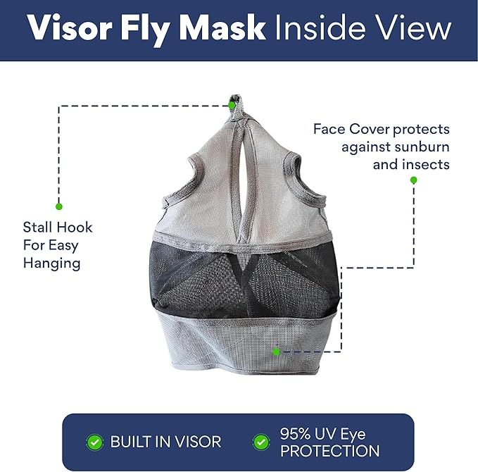 Plus-Size Horse Mask Without Ears - 95% UV Eye Protection - Built-in Visor - Breathable, Lightweight Mask - Adjustable Fit for Comfort Horse (Large Size)