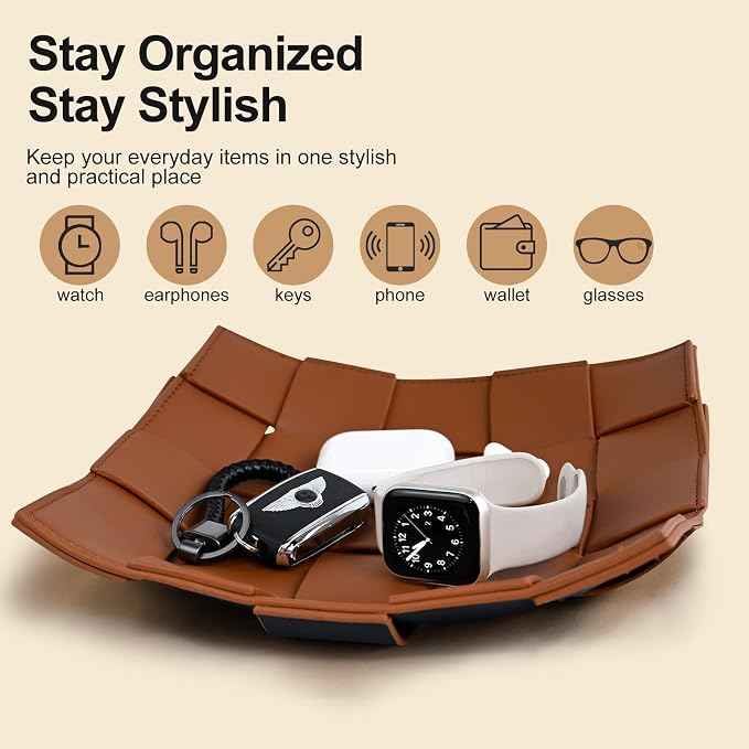 Valet Tray PU Leather Key Holder Bowl