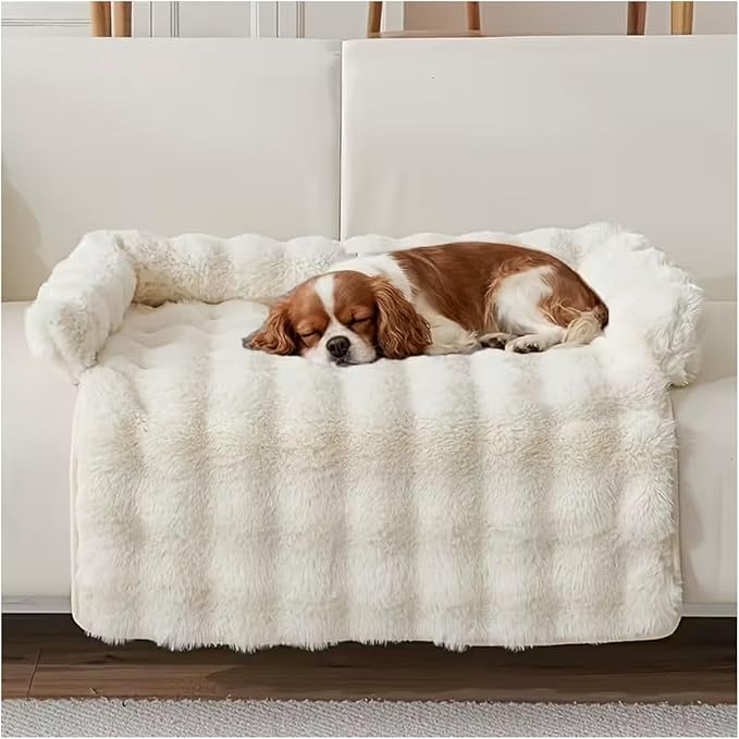 Dream Cloud Pet Sofa Bed, Washable Non-Slip Fluffy Plush Dog Mat for Furniture Protector Mat for Sofa Car & Floor for Small Medium Dogs & Cats (White)