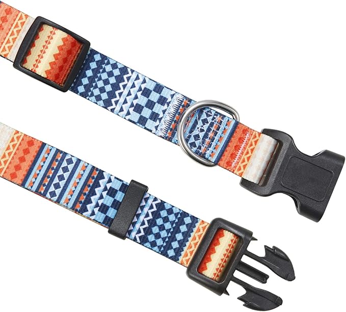 Dog Collar and Leash Set with Bohemia Floral Tribal Geometric Patterns - Soft Ethnic Style Collar Adjustable for Small Medium Large Dogs(Bohemian Orange Set,L)