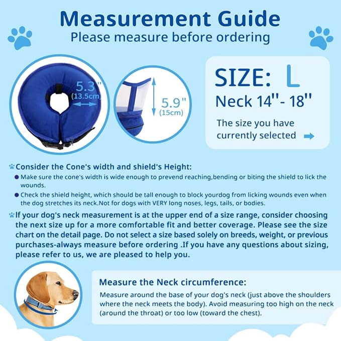 Soft Dog Cone Collar, Inflatable Donut Cones Alternative After Surgery with Anti-Lick Shield, for Large/Medium/Small Dogs to Stop Licking, Elizabethan Neck Ecollars of Shame, Comfy E Pillow Recovery