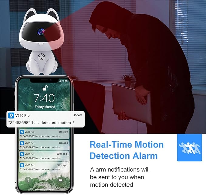 Wireless Security Camera,Robot Shape WiFi Camera 1080P HD, WiFi Home Indoor Camera for Pet/Nanny, Motion Detection, 2 Way Audio Night Vision