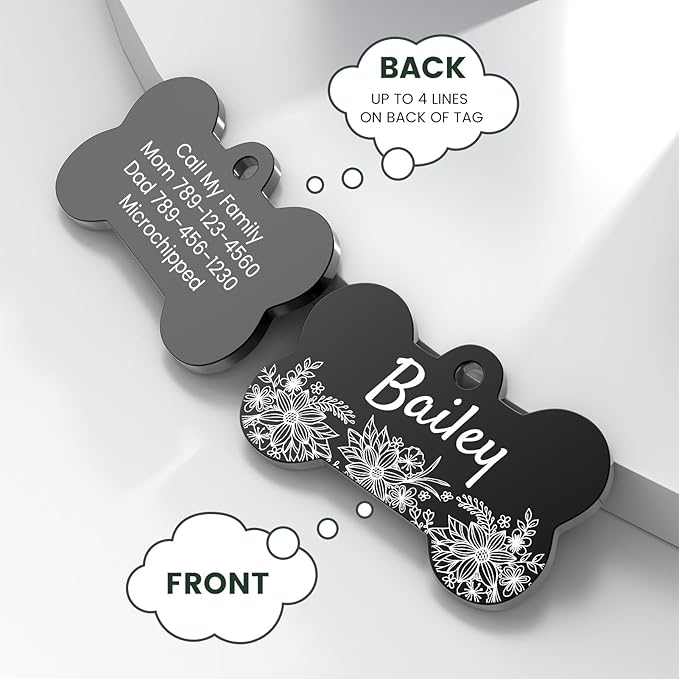 YEHANTI Dog Tags Personalized for Pets with Name Pattern Art Design - Engraved with Laser - Stainless Steel Cats Dogs ID Tags - Stylish Dog Collar Accessories (Bone)