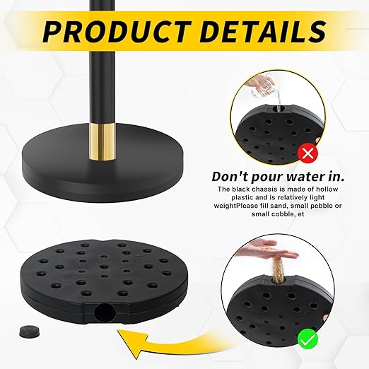 Black Stanchion, 5 ft Black Velvet Rope Red Carpet Ropes and Poles, Stainless Steel Stanchions Post Used for Theaters, Parties, Wedding, Exhibition, 6PCS