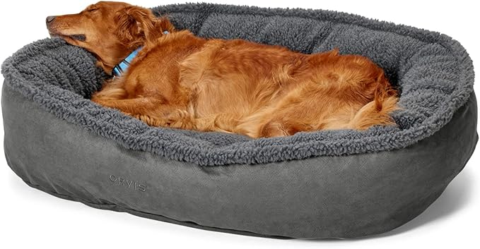 Orvis ComfortFill-Eco Fleece Wraparound Dog Bed - Soft Dog Beds with 360-Degree Support for Small, Medium, Large Dogs, Gun Metal - M