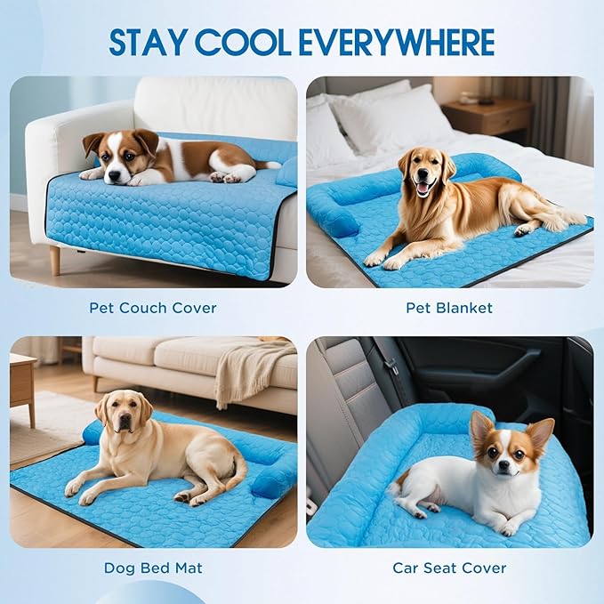 Large Cooling Dog Bed, Cooling Mat for Dogs | Machine Washable Couch Bed, Waterproof & Non-Slip Blanket Cover | Pad for Pets Indoor Outdoor(No Gel), L-40 x 35 inch