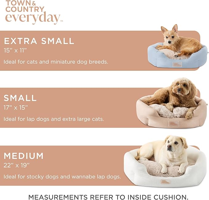 TOWN & COUNTRY EVERYDAY CuddleTown Faux Linen Comfy Cozy Cuddler Pet Bed, Supportive & Calming, Non-Slip Bottom, Machine Washable Cover, Blue, Small 22"x20"x7"