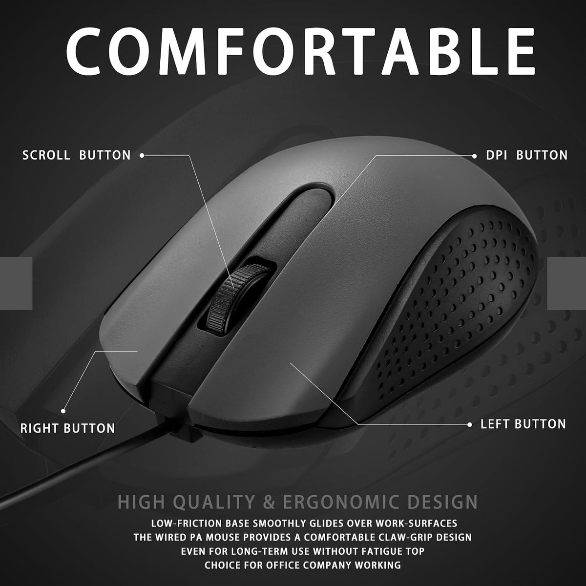 Bonuci 30 Pack Computer USB Wired Mouse Bulk 3 Button 800/1200 DPI Gray