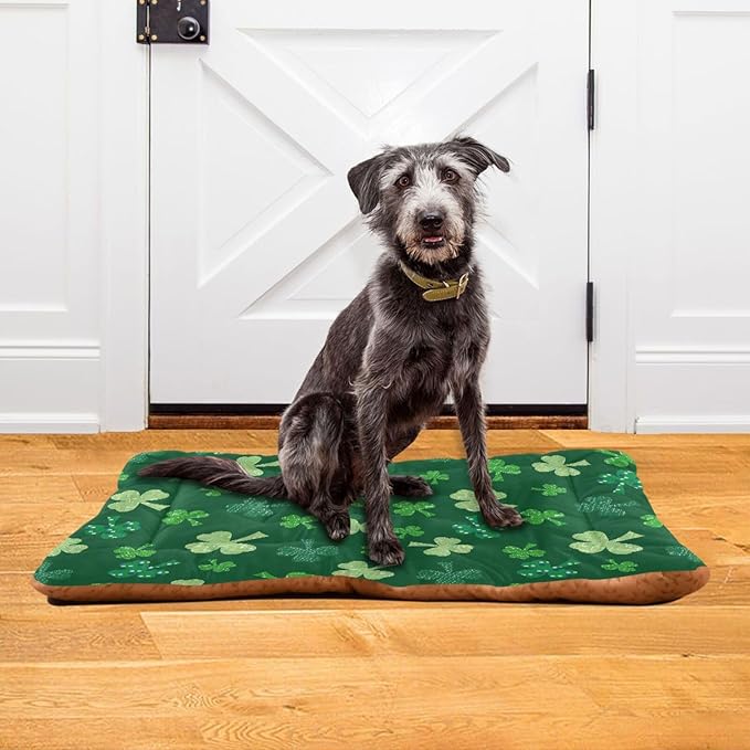 St. Patrick's Stripes Shamrock Pet Bed Cute Dog Bed Mat Absorbing Non Slip Pad Pet Sleeping Mat for Small, Medium, and Large Dogs Puppy Cat 24 in x 18 in