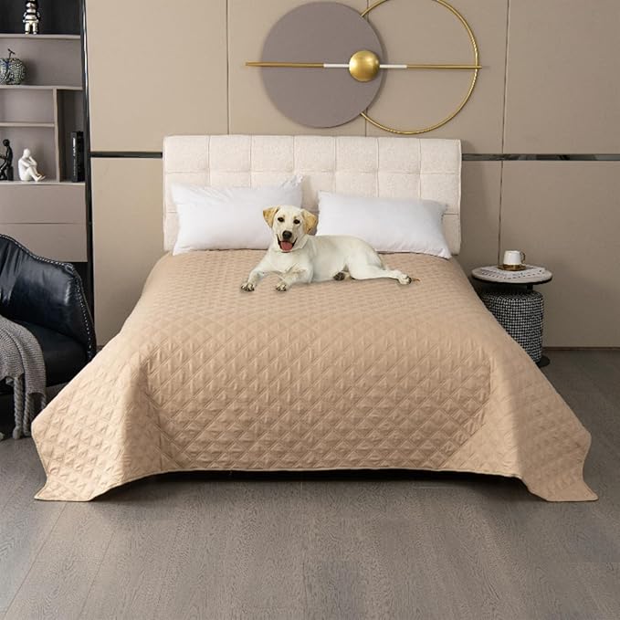 GIBZ Waterproof Dog Bed Cover Anti Slip Pet Furniture Protector Blanket Washable Thick Quilted Mat, Khaki, 50.8x76.2cm