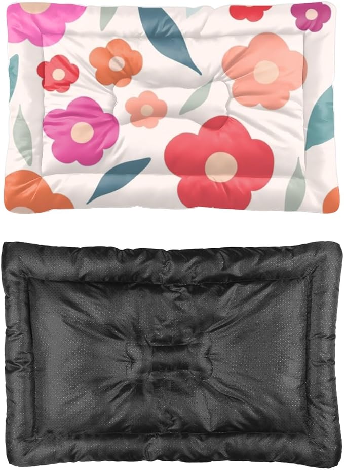 Retro Botanical Floral Machine Washable Dog Bed. Kennel Mats for Crates Dog Pad for Crate Crate Cushion Cages Washable Non-Slip Pet Bed Sturdy Mat Dogs Little Indoor Outdoor 24X18 Inch
