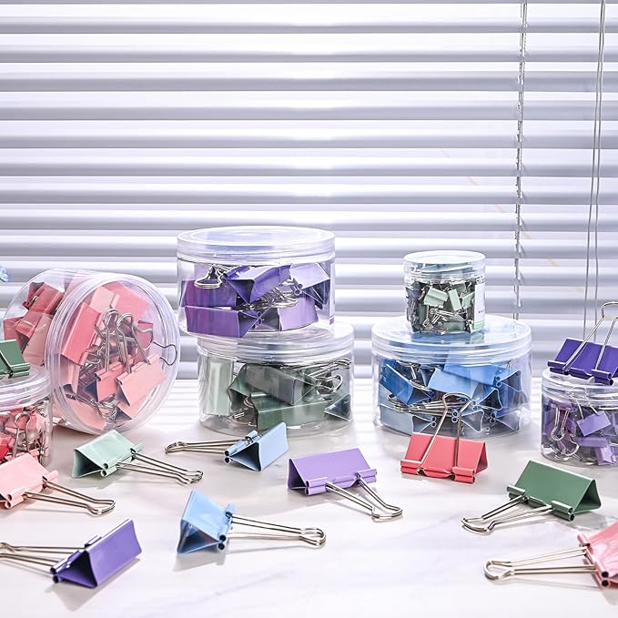 Temiary 208 Pcs Metal Binder Clips, Assorted Sizes Extra Large, Large, Medium, Small, Mini, Micro Binder Paperwork Clip, Morandi Colored Paper Clamps Bulk for Office, Home, School (Blue)