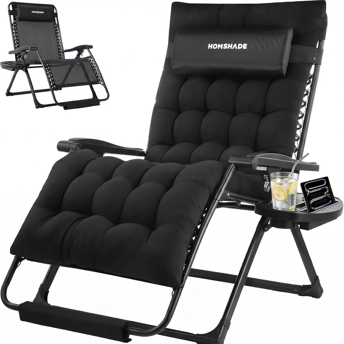 HOMSHADE 33 Inch XXL Oversized Zero Gravity Chair, Support 500 LBS, Black