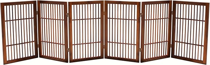 Urnporium Pet Dog Gate Freestanding, Strong Durable Folding Wooden Fence, Portable Acacia Hardwood Safety Barrier for Indoor & Outdoor Use (Brown Pet Gate, 6 Panel 30" Tall)