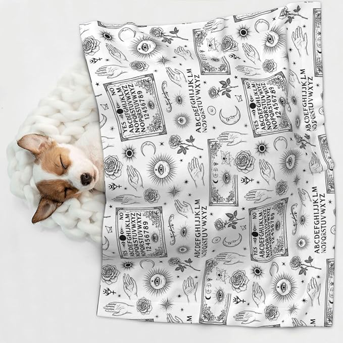 Dog and Cat Blanket in One, Spirit Board with Skull Occultism Set, Double Sided Plush Throw with Raised Dot Pattern on One Side and Flat Velvet on Other for Variety