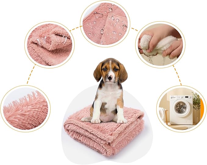 Pink Fluffy Long Faux Fur Pet Throw Blankets for Dogs Waterproof Pet Blanket for Puppy Cats Couch Protector Mat Love Bed Cover Washable(Pink,S)