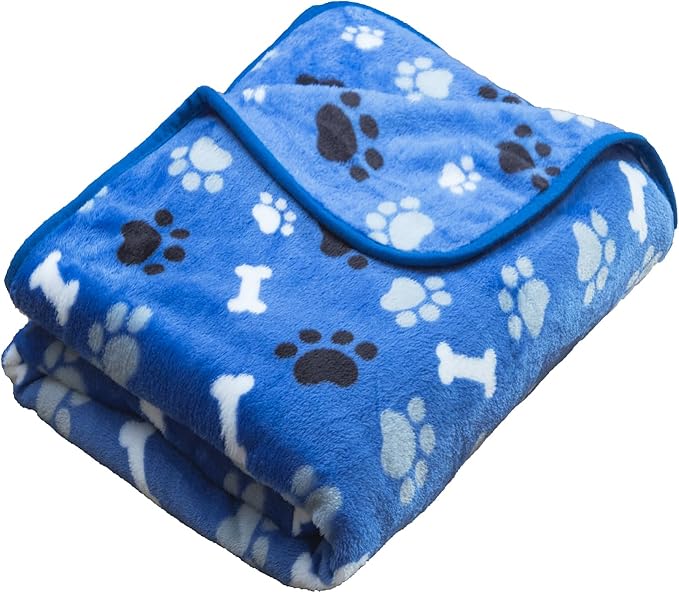 Dog Blanket Paw Bone Pattern 1 Pack 1 Super Soft Warm Flannel Sofa Cover Car Bed Protector, Urine Proof Washable Outdoor Pet Blanket for Puppy Large Dogs & Cats,80"*60" Blue