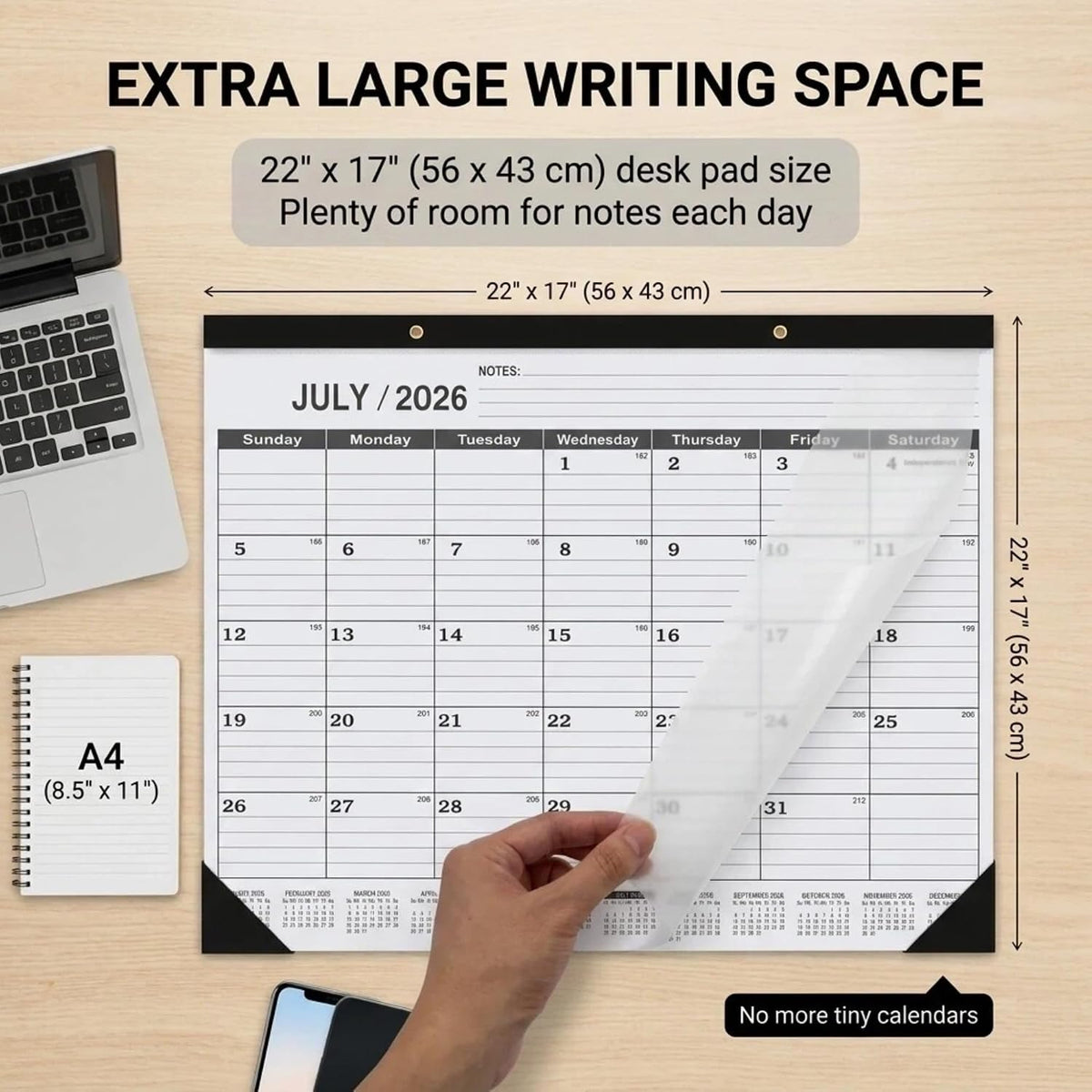 2026-2027 Monthly Desk Calendar Large 22" x 17" - 18 Month July 2026 to December 2027 Desktop Blotter with Waterproof Frosted Cover, 120g Thick Paper for Home and Office