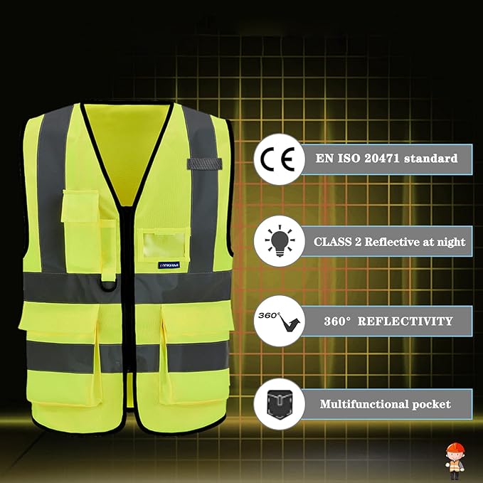 A-SAFETY Enhanced Visibility Safety Vest, Hi Viz 2 Band And Braces Waistcoat safe for Motorcycle, Running/Jogging, Bike/Bicycle Riding Outdoor Activities, Yellow
