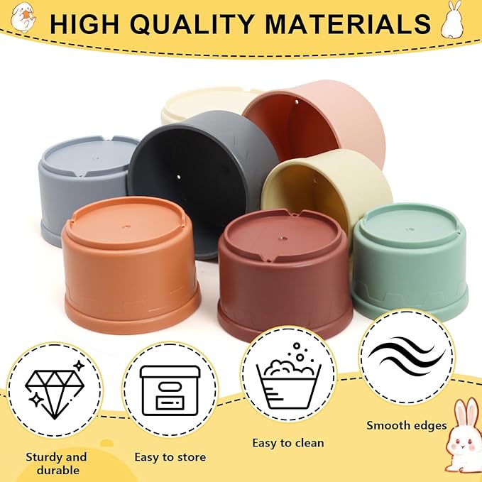 8 PCS Bunny Toys Stacking Cups Bunny Cups Stackable Guinea Pig Stacking Cups Colorful Reusable Rabbit Toys for Rabbit Guinea Pig Hiding Food Playing