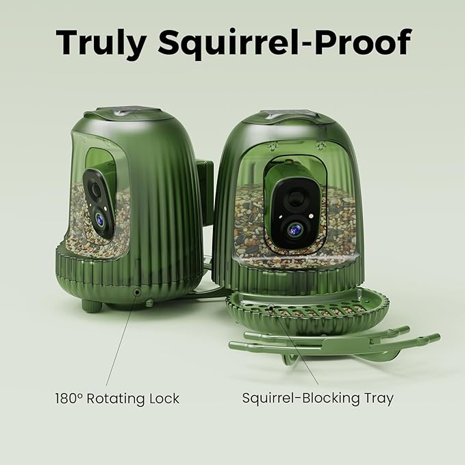 HIXX Smart Bird Feeder with Camera, AI Bird Identifier & 4MP Color Night Vision, Exclusive Vertical View Mode, Squirrel-Deterrent Design, Solar Light for Nature Lovers (Soft White)