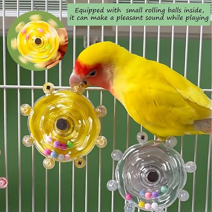 Parakeet Toys, Bird Toys for Parrots,Colorful Interactive Spinner Rattle Parrot Toy,Wheel Bird Chewing Exercise Toy, Birdcage Enrichment Toys for African Grey, Macaw, Budgie, Conures,Cockatiel(2pcs)