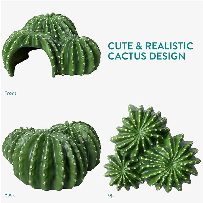 Navaris Cactus Shaped Reptile Hide Out - Reptile Accessories for Leopard Gecko, Snake, Tortoise, and More - Unique Hideout for Vivarium Decorations - Large
