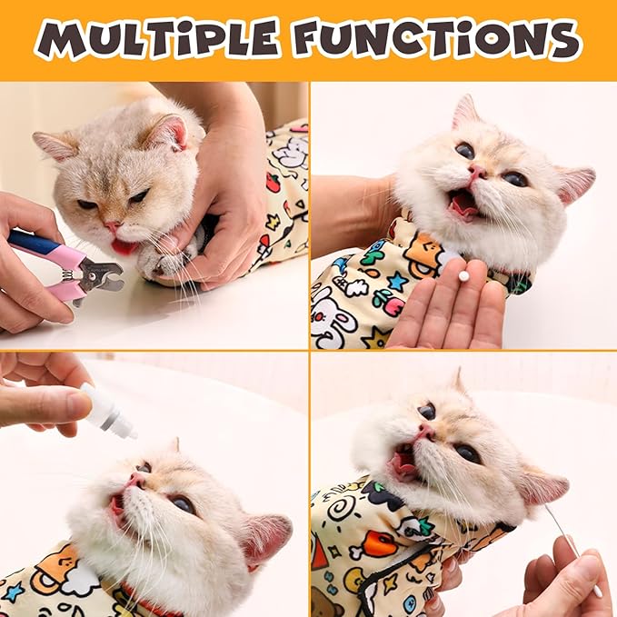Cat Grooming Wrap, Self-Adherent Soft Cat Blanket to Wrap, Nail Clipping, Anti-Bite, Anti-Scratch, Anti-Escape Calming Wrap (Space, 6-10 lbs)