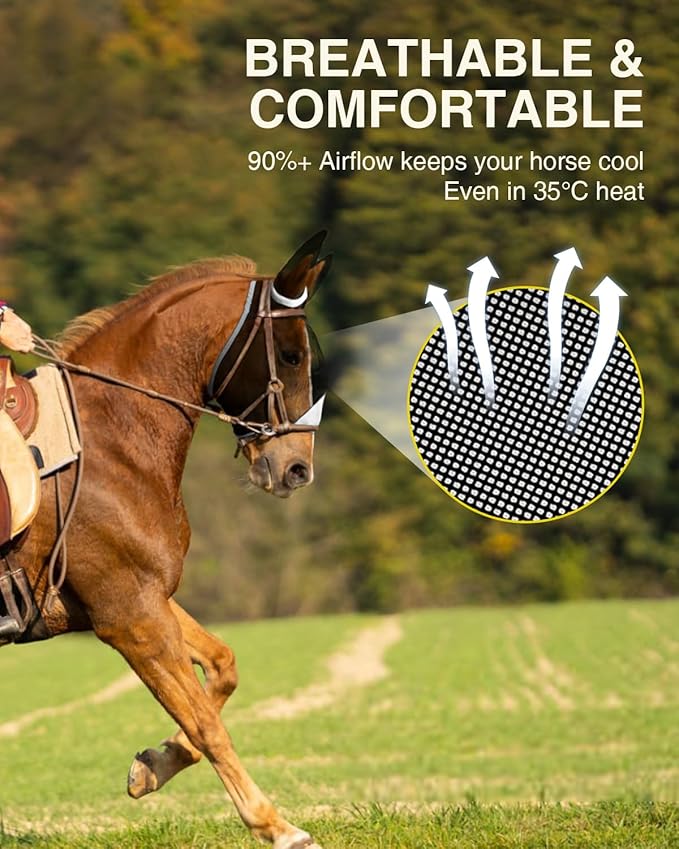 Hilltown Adjustable Fly Mask for Horse with Ears - UV-Block, Large Eye Space, Breathable, Built to Last, Comfort Fit - Horse Fly Mask for Daily Stable, Hot Weather Riding & Competition - Full, Grey