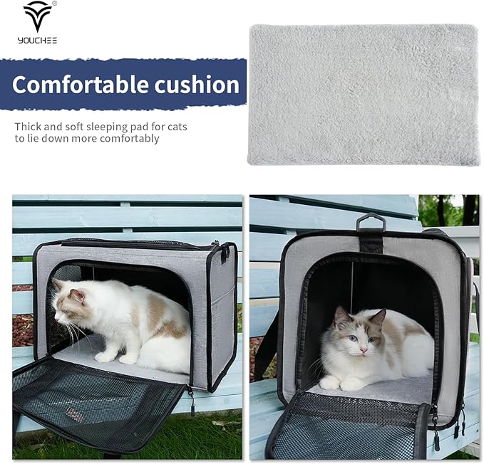 Cat Carrier Dog Carrier, Pet Travel Bag for Cats & Small Dogs up to 15 lbs, Washable Soft Sided Collapsible Airline Approved Puppy Carrier, 17.5"x12"x12. (Light Gray)