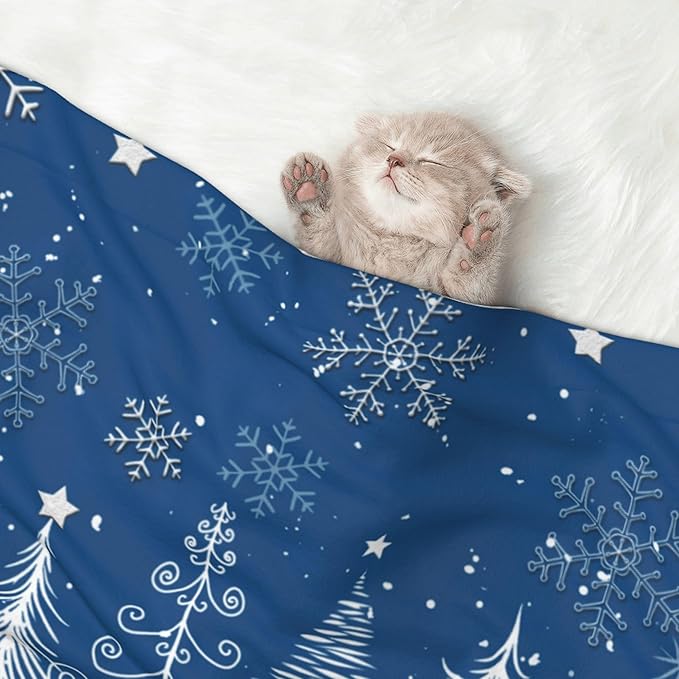 Winter Tree Blanket - Snowflake Throw Blanket 40 x 30 mas Mooses Trees Couch Blankets for Puppy Dogs Cats