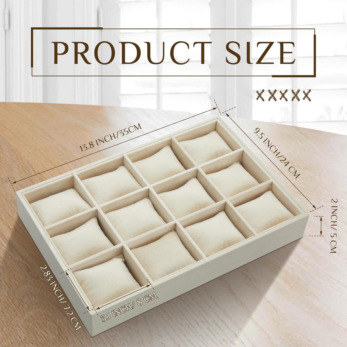 Henoyso 12 Grid 2 Pack Watch Organizer Drawer Bangle Tray Stackable Beige