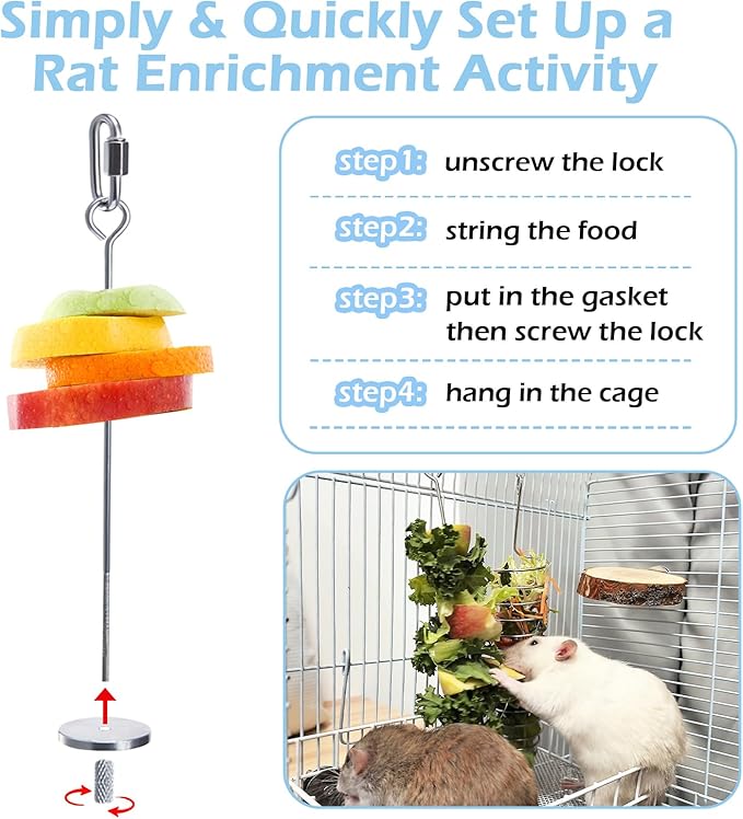 2Pcs Rat Enrichment Toys, 304 Stainless Steel Rat Foraging Toy for Fruit Vegetable Holder, Fancy Mice Cage Accessories Puzzle Toy, Hanging Rodent Toys Slow Feeder, Bird Foraging for Parakeet