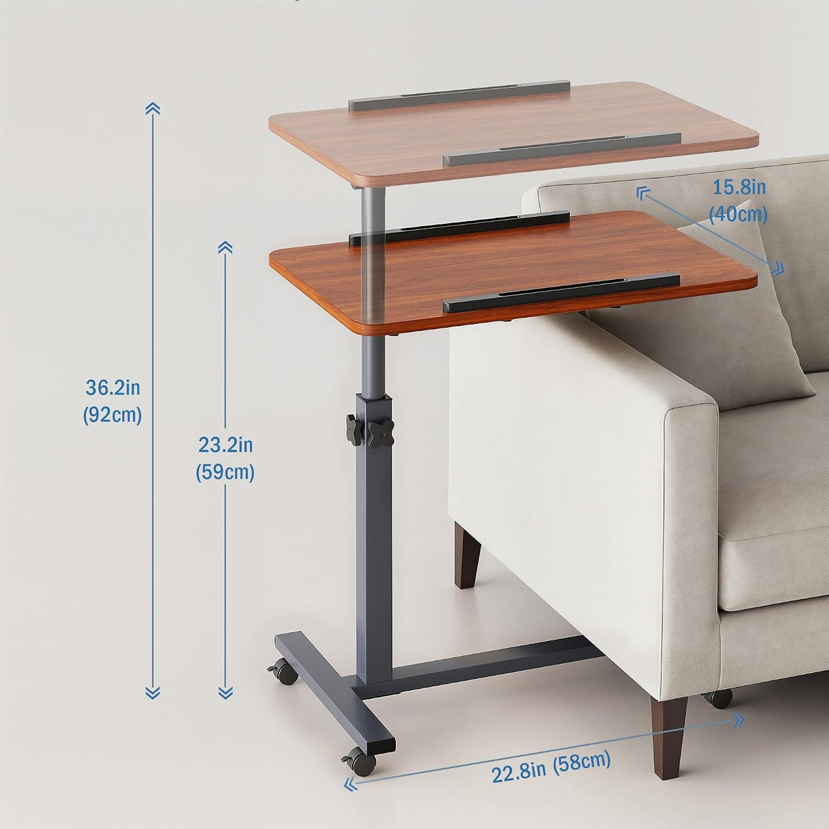 Laptop Table Mobile Adjustable Height Portable Desk Notebook Swivel PC Computer Rolling Desk with Wheels, Laptop Stand for Couch Bedside Hospital Bed Table
