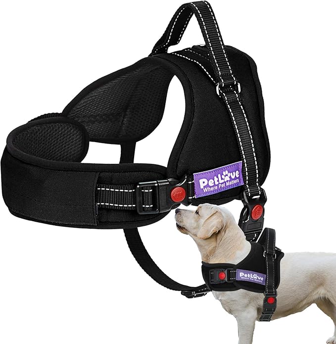PetLove Dog Harness, Adjustable Soft Leash Padded No Pull Dog Harness for Small Medium Large Dogs, Black