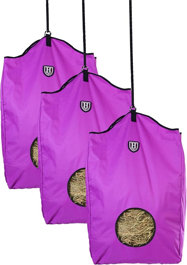 Harrison Howard Premium Durable Horse Hay Bag Slow Feed Hay Bag Waterproof Large Capacity Horse Tote 3pcs-Purple